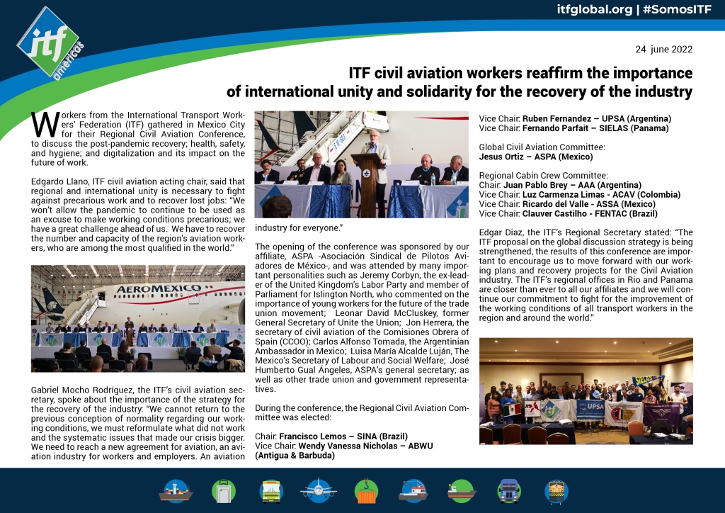 ITF civil aviation workers reaffirm the importance of international unity and solidarity for the recovery of the industry